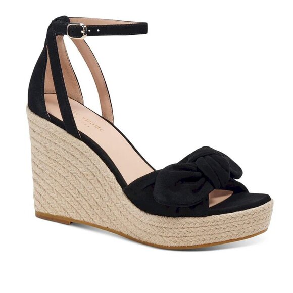 Kate Spade Black Tianna Suede Wedge Heels Women's Size 10Medium New in Box - Picture 1 of 8